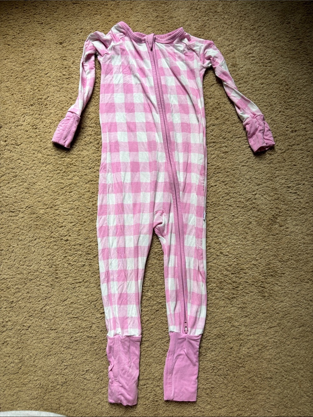Little Sleepies Pink and White Buffalo Check Footed One-Piece